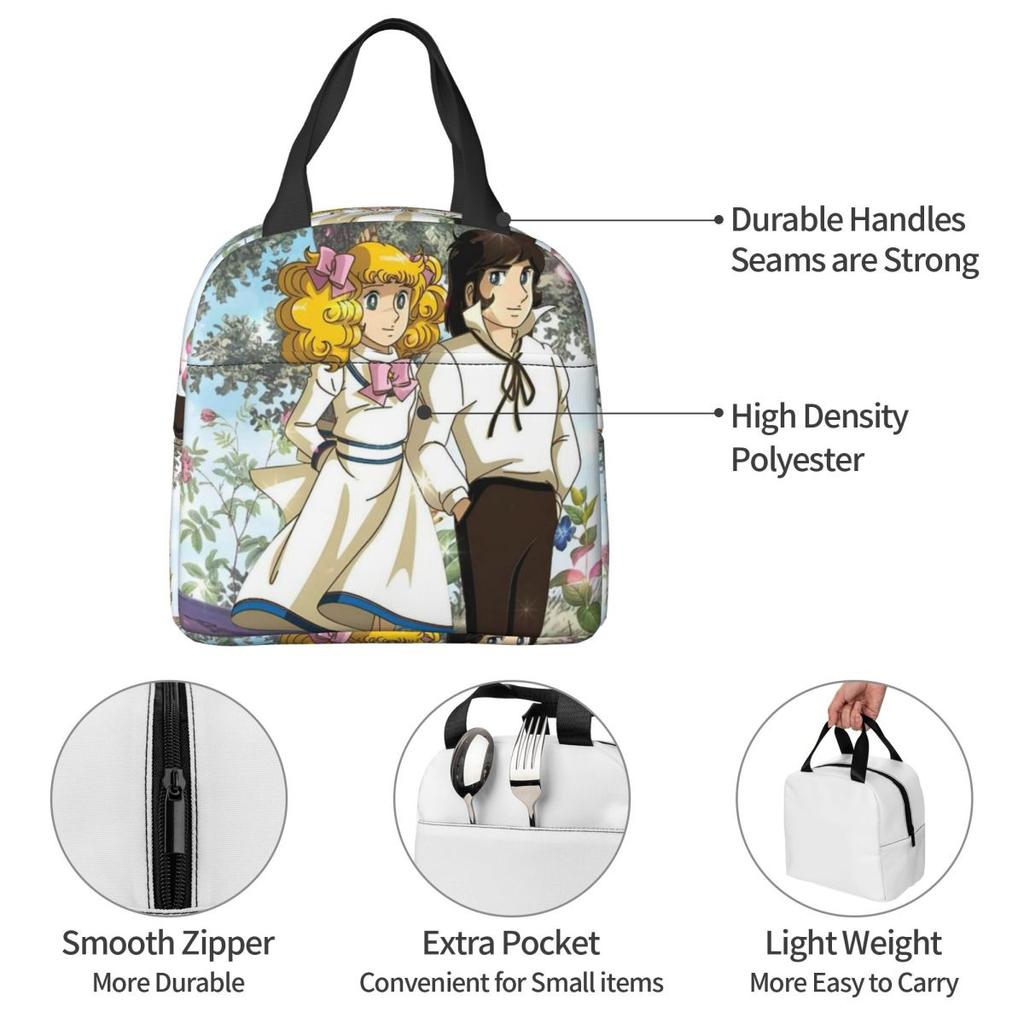 Candy Candy Anime Insulated Lunch Bag for Women Kids Portable Food Boxes Thermal Lunch Box Tote