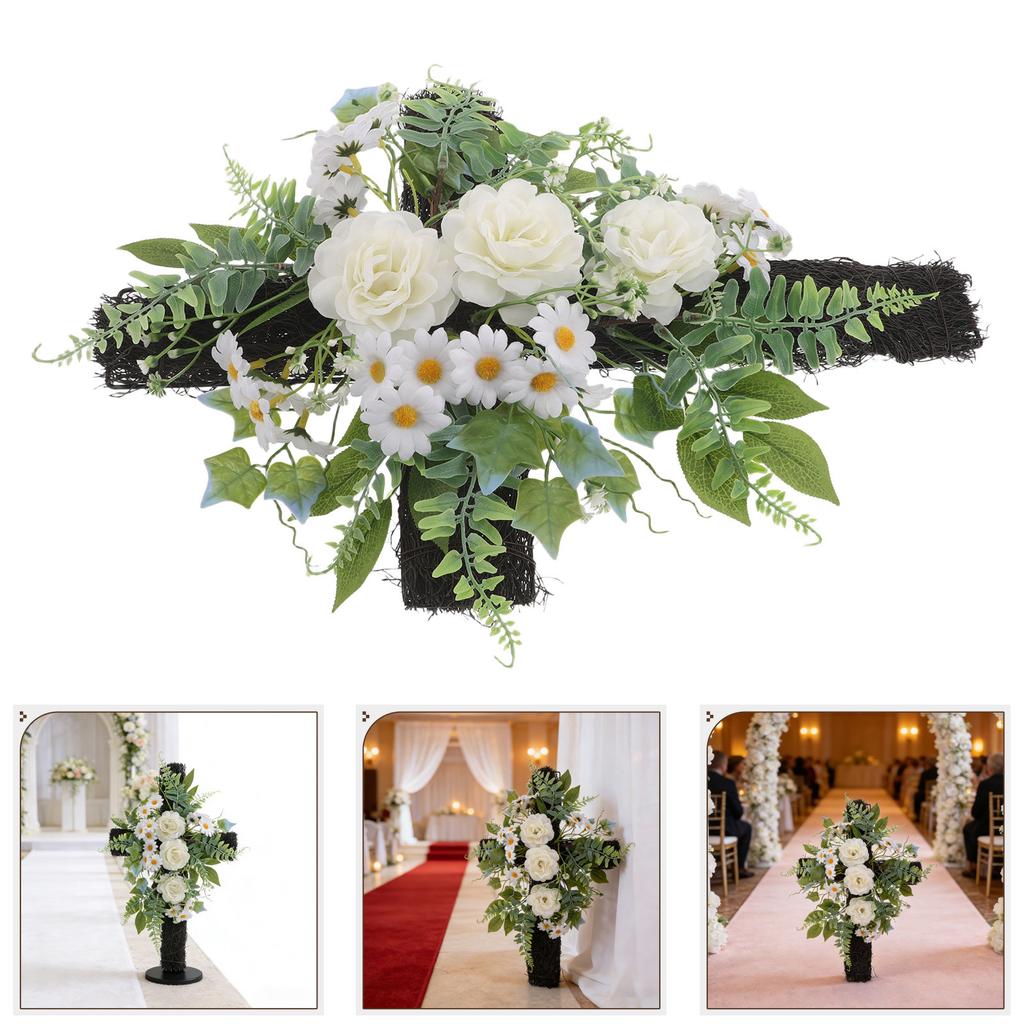 Easter Wreath With Cross Easter Cross Decor Artificial Greenery Spring Wreath for Front Door Outside Wedding Decor for Door Wall