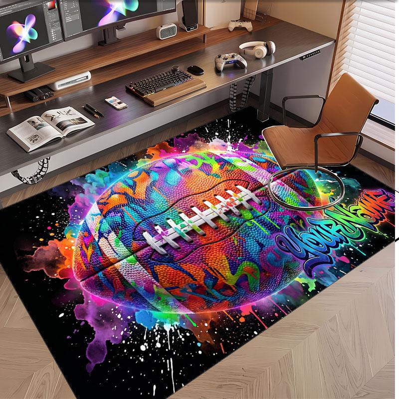 American Football Theme Soft Crystal Velvet Rug Custom Name & Text Print Non Slip Floor Rug for Bedroom Living Room