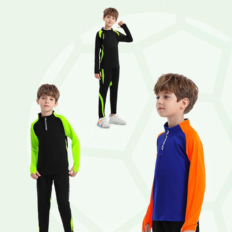 Unisex Adult Kids Soccer Jersey Set Long Sleeve Thickened Fleece Lined Football Uniform Training Match Fall Winter