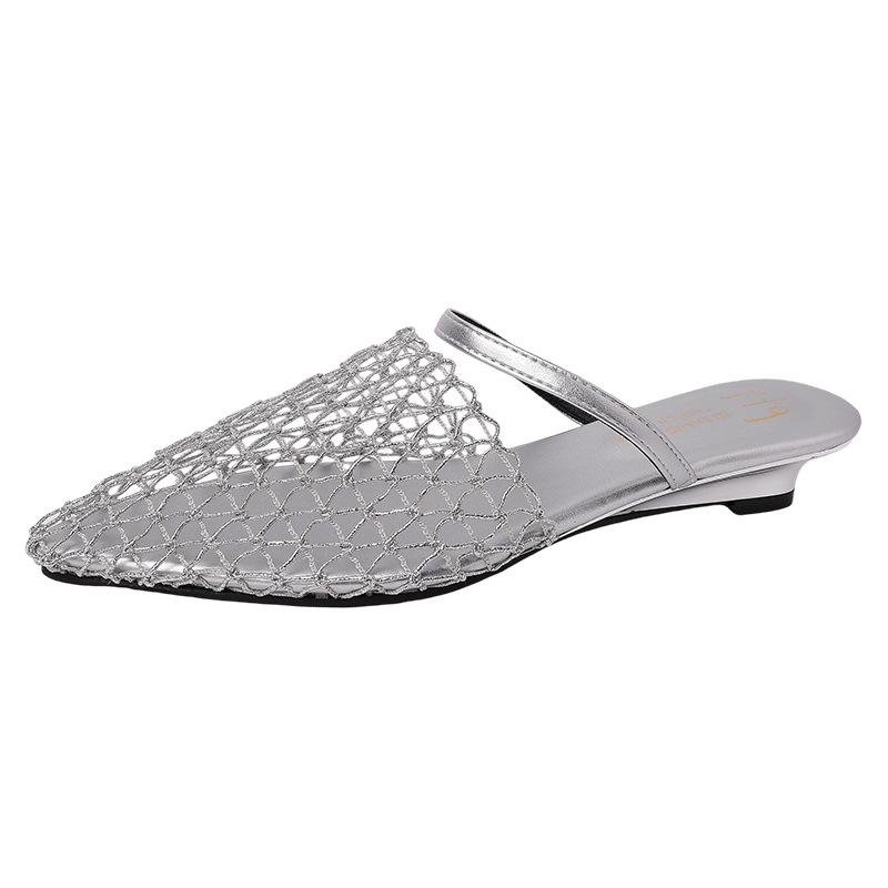 Stylish and simple mesh hollow bag head half slippers women's wear 2025 summer new temperament Roman cool slippers