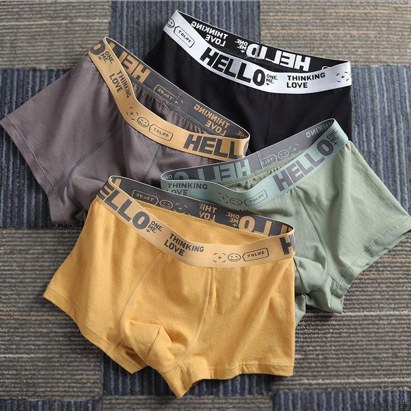 4pcs Men's Underwear Men's Boxer Shorts Mid Waist Comfortable Breathable Shorts Trendy Four Cornered Underwear Boxer Brief