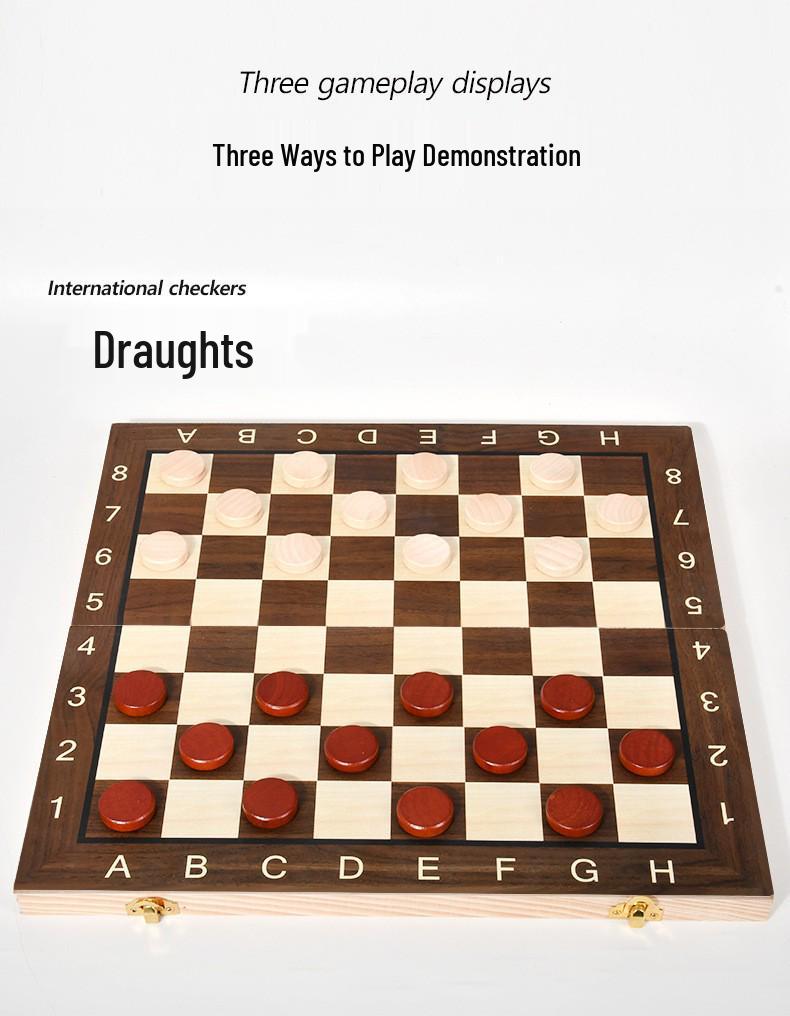 Faltbares tragbares Holz-Brettspiel-Set: Schach, Backgammon, Dame - Lernspielzeug.