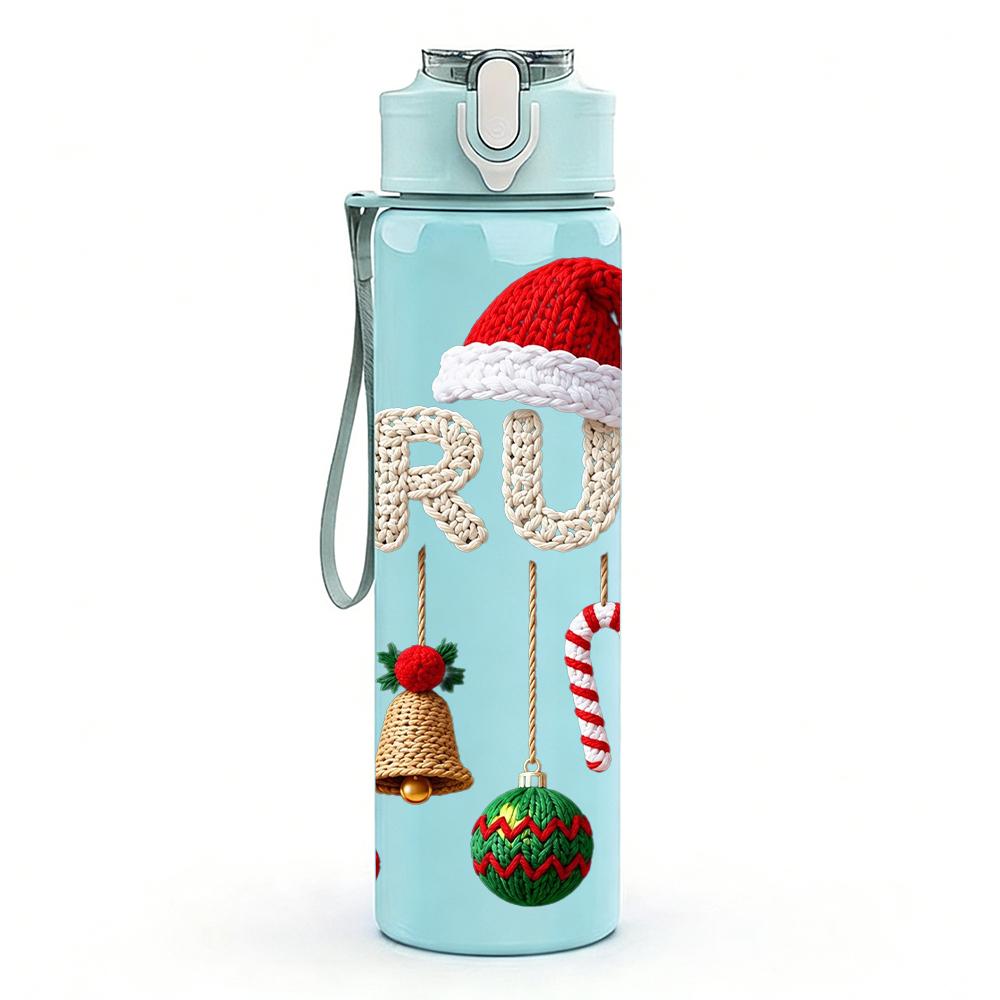 1PC Bruh Santa Bell Christmas Decor Set 750ml Color Plastic Water Bottle Leakproof Flip Straw Lid For Sports Office Home Use