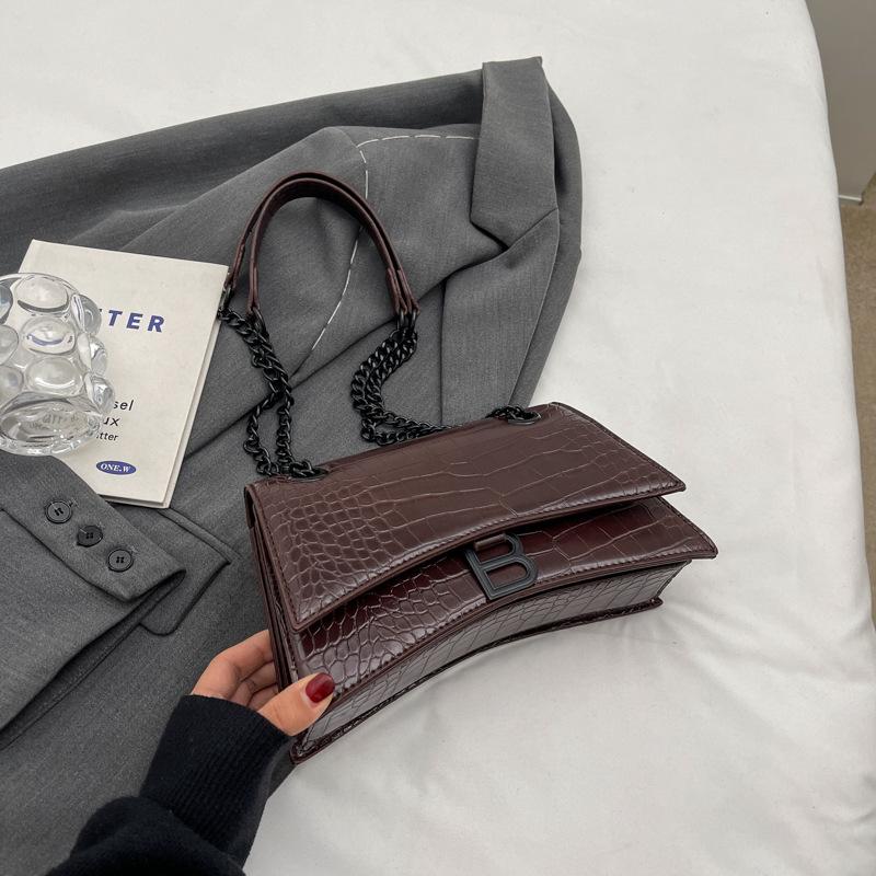 New spring new fashion street shot light luxury crocodile pattern hourglass bag single shoulder oblique span women's bag