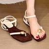 Fashion Low-heeled Transparent One-word Rhinestone Toe Fashion Sandals Women's Summer Beauty Is Not Tired Feet Versatile Roman Shoes