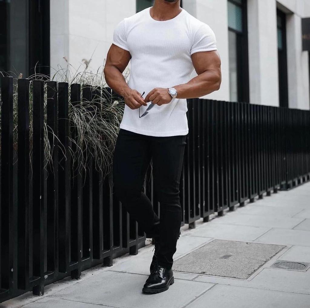 Men's Summer Sports Stand-Up Collar Striped T-Shirt