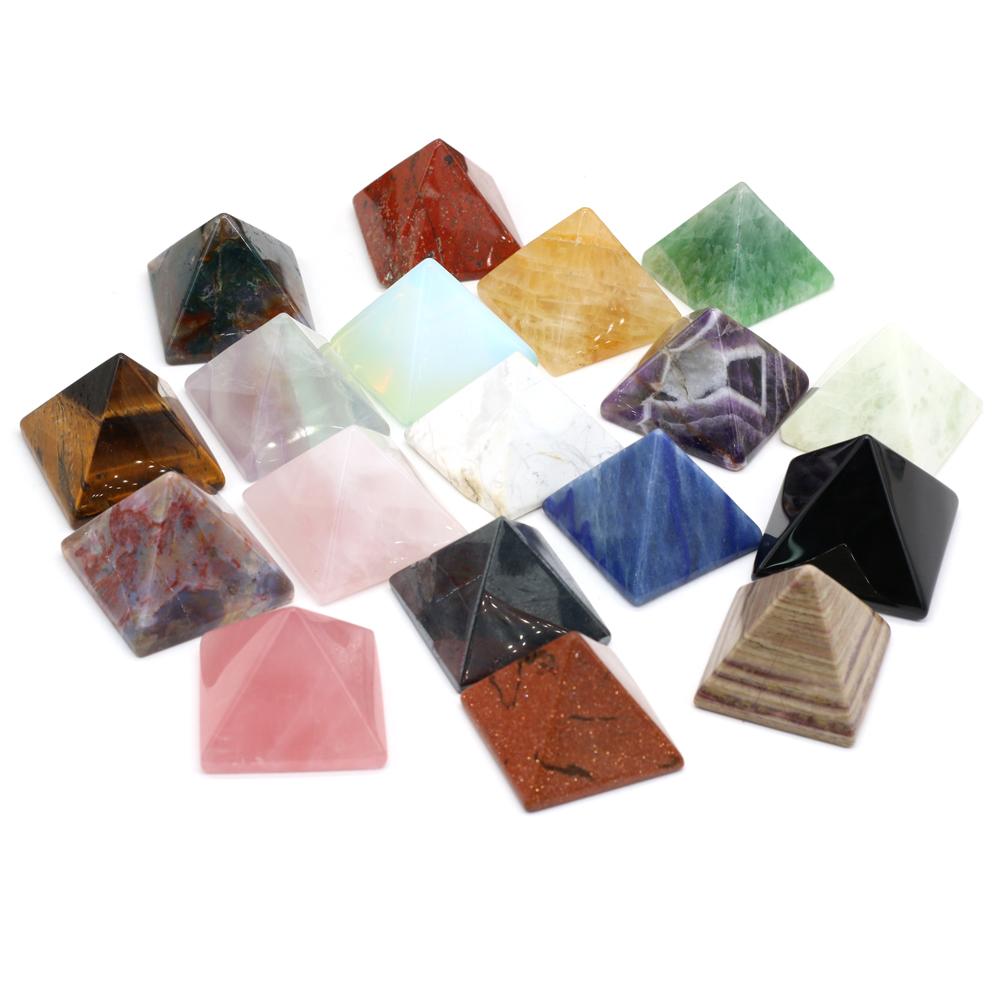 1Pc Reiki Healing Crystal Pyramid Ornament Decoration Energy Natural Stone Quartz Agate Amethyst Jade Gemstone Home Decor Jewelry Mini Furnishings 4cm