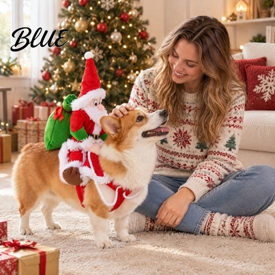 Festive Dog Clothes for Parties Santa Riding Pet Christmas Costume 3D Funny Rider Outfit Small Medium Apparel Dogs & Cats Adjustable Holiday Cosplay