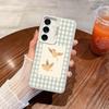 For Samsung Galaxy S24 S23 Ultra Plus FE S25 S22 Ultra Plus S21 FE Laser Phone Case Checkered Grid Cute Animals Pattern Covers