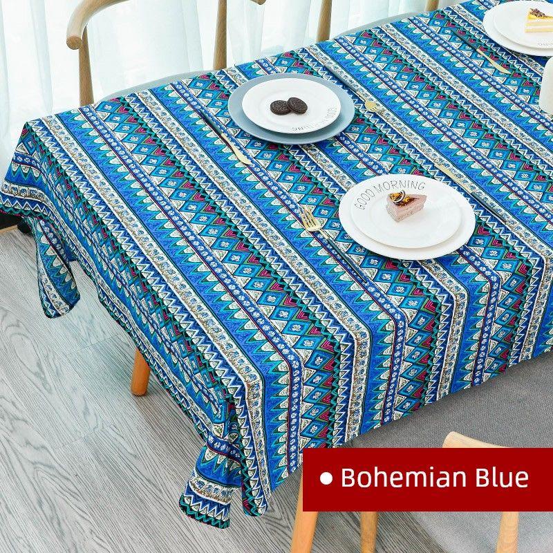 

Printed Cotton Linen Retro Bar Rectangular Tablecloth Bohemia Blue 100*145cm
