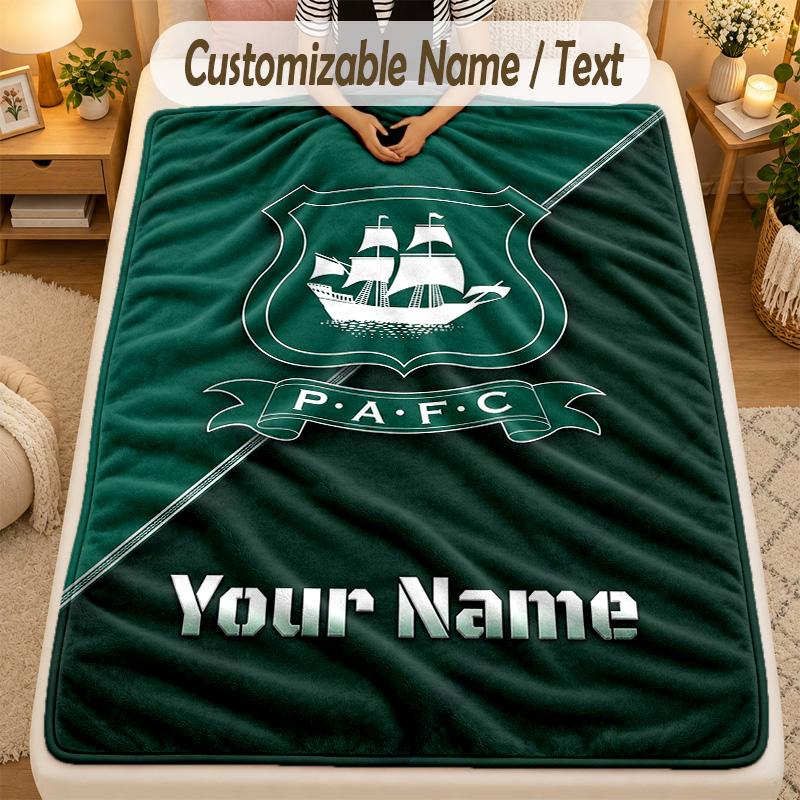 Flaneldecke Plymouth Argyle FC Benutzerdefinierter Name Text Personalisierte Weiche Warme Überwurfdecke Heimdekoration Geschenk