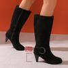 Autumn and winter boots, new mid-knee boots, suede high-heeled size 40-43 belt buckle short boots
