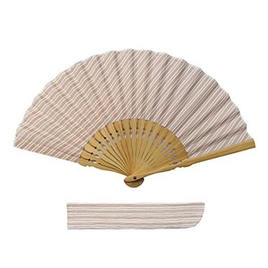 Ojiya Chijimi Folding Fan Striped Red White Linen MaterialIncludes Pouch BoxIntangible Cultural HeritageKimono FabricMade Japan