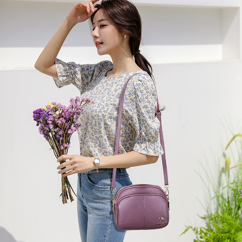 Sufficient soft leather splicing three-layer women's small bags diagonal span bags are all simple trendy shopping bags