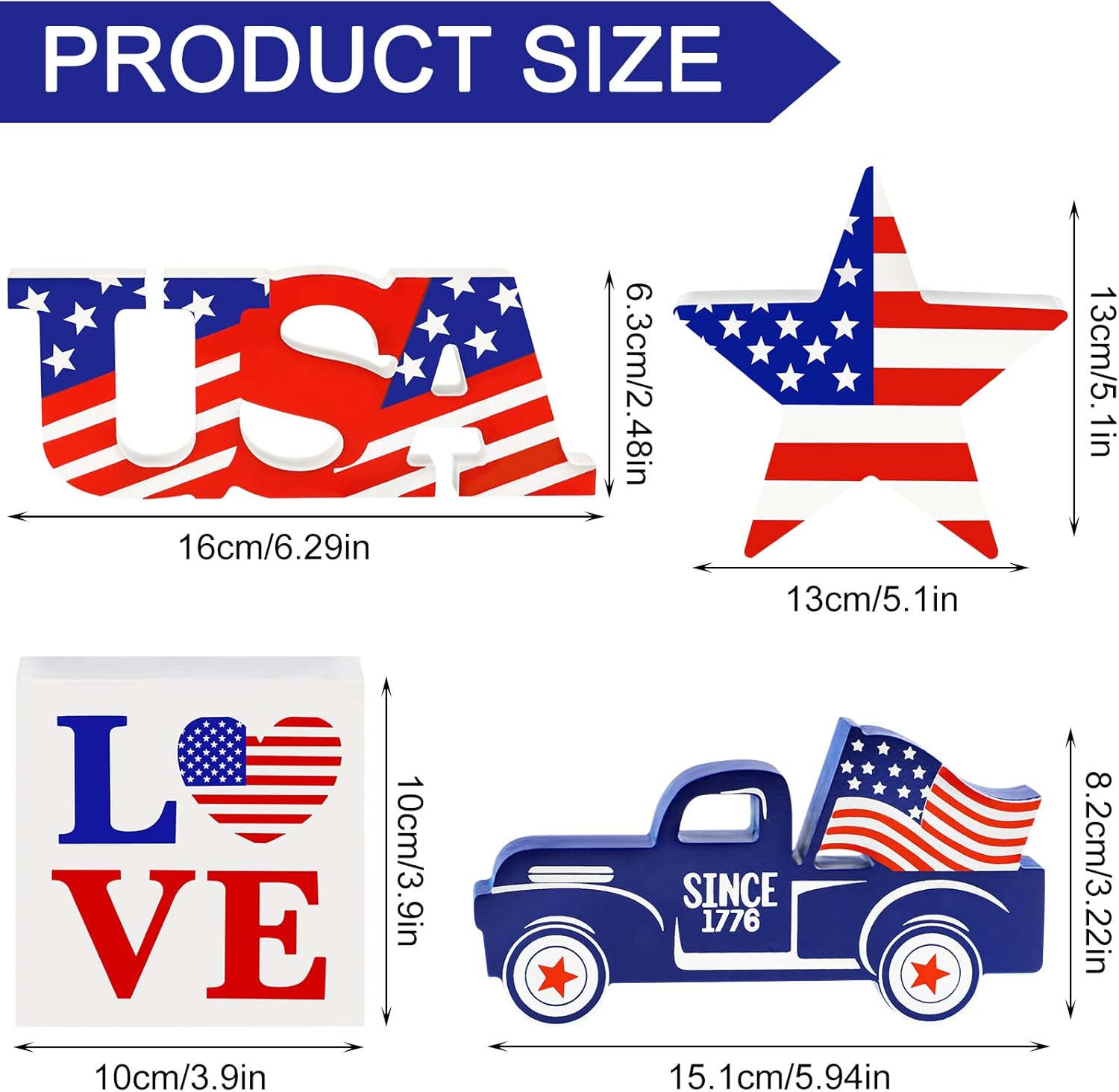 

Wooden Patriotic Tiered Tray Decor Set Independence Day Farmhouse Table Sign Decor 4Th of July Decoration