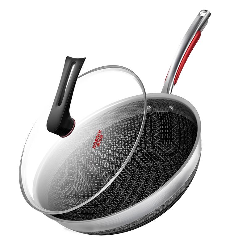 Kangbache 316L Stainless Steel 32cm Honeycomb Non-stick Wok