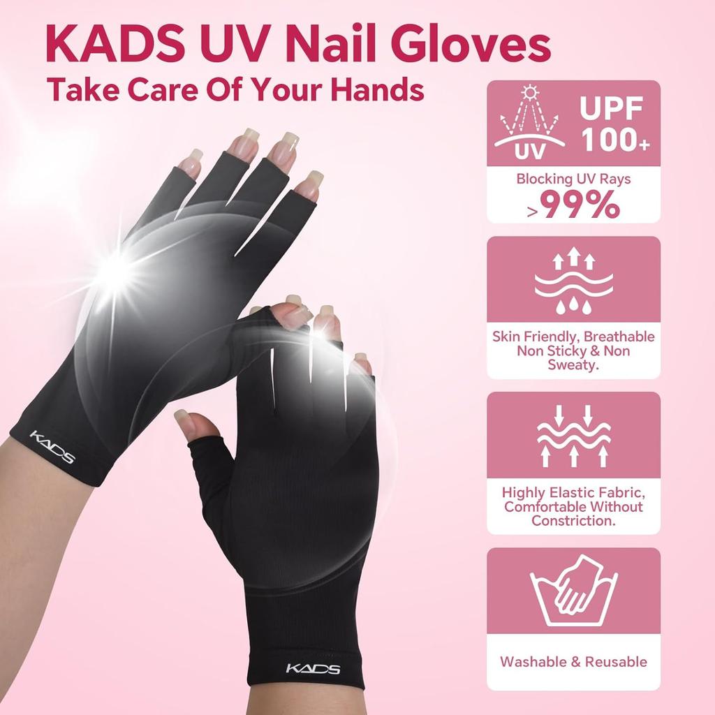 KADS UV Gloves for Nail Lamp,Professional UPF100+ UV Protection Gloves Fingerless Gloves Shield Skin from Sun and Nail Lamp