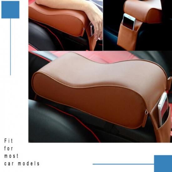 Car SUV Armrest Box Mats Console Pad Liner Cushion Cover PU Leather Brown