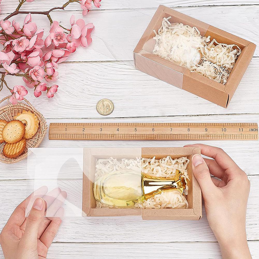12sets Drawer Kraft Paper Box Festival Gift Wrapping Boxes Gift Packaging Boxes for Jewelry Wedding Party with PVC Plastic Windows BurlyWood