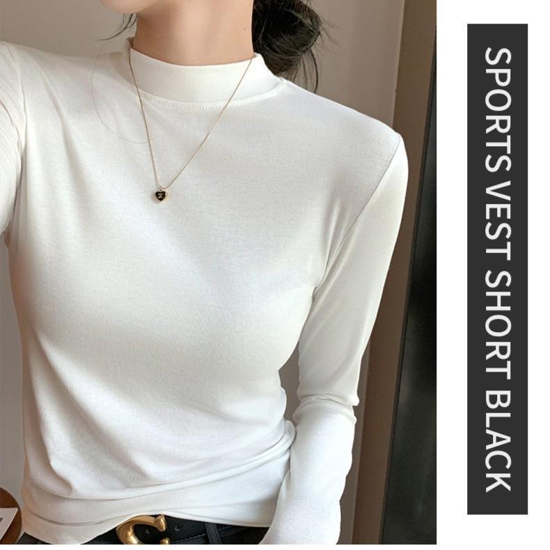 

Women s Combed Cotton Mid-Neck Base Layer: Small Stand Collar, Regular Shoulder, Long Sleeve, Optional Fleece. XL