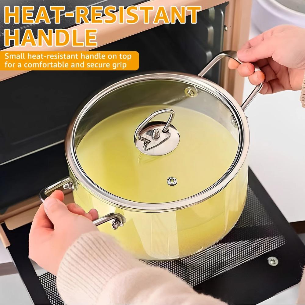 Pentola in Vetro da 3,5L con Coperchio Resistente al Calore Manici Doppi in Acciaio Inossidabile Pentola per Cucinare Zuppa Latte Pasta Fornello Utensili da Cucina in Vetro