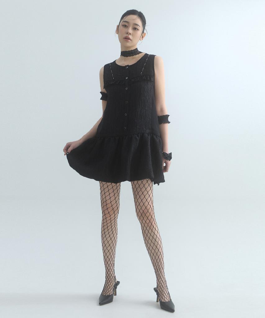 Mualeumoa Veil Shirring Volume Dress-Black