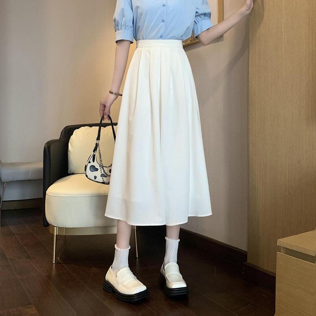 Elegant High-Waisted Pleated A-line Skirt for Female Students, Summer Casual Academy Style