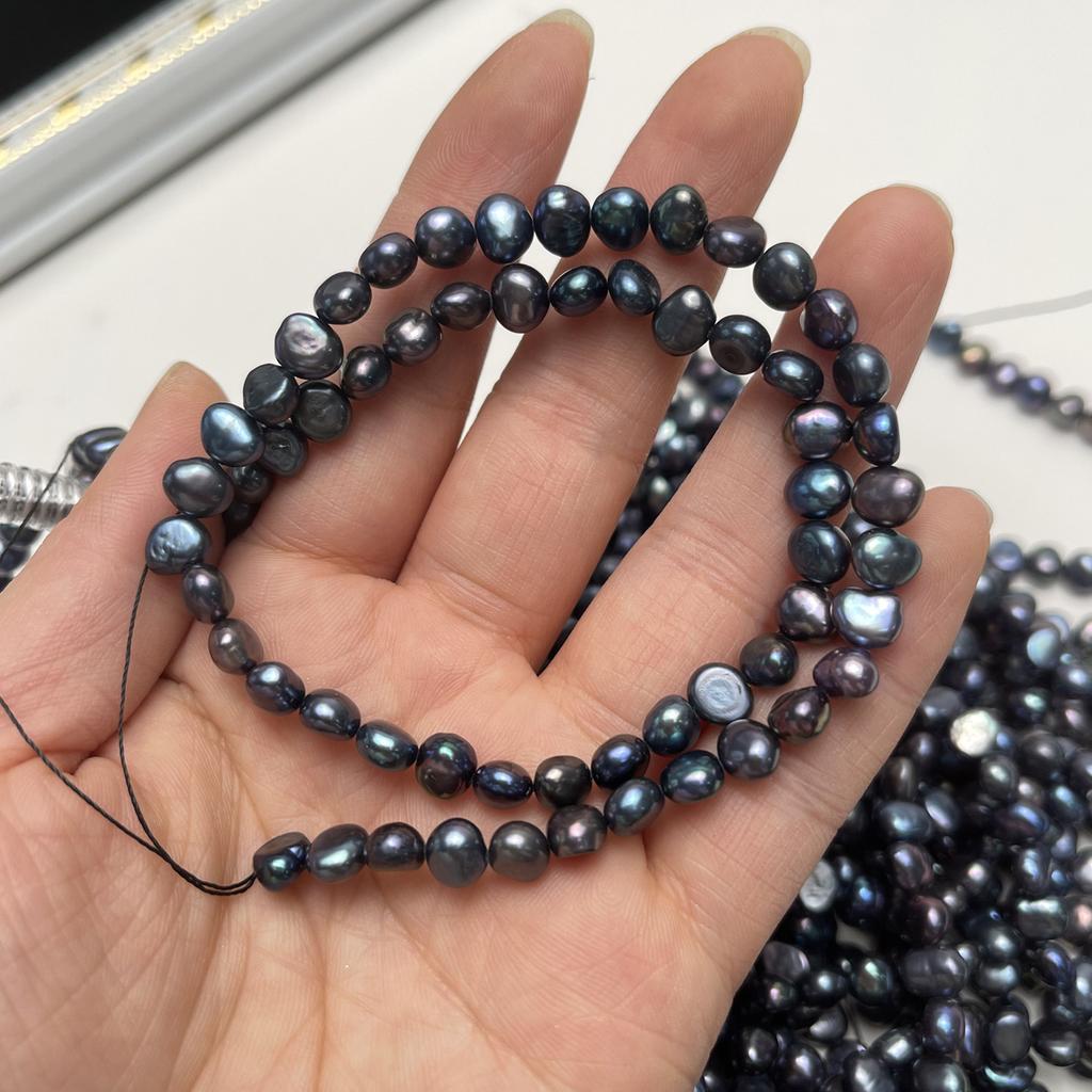 1String, Black Natural Freshwater Pearls, Handmade Nugget Pearl Beads for Jewelry Making DIY Crafts (Beads 6-7mm, 7-8mm, Length 36cm)