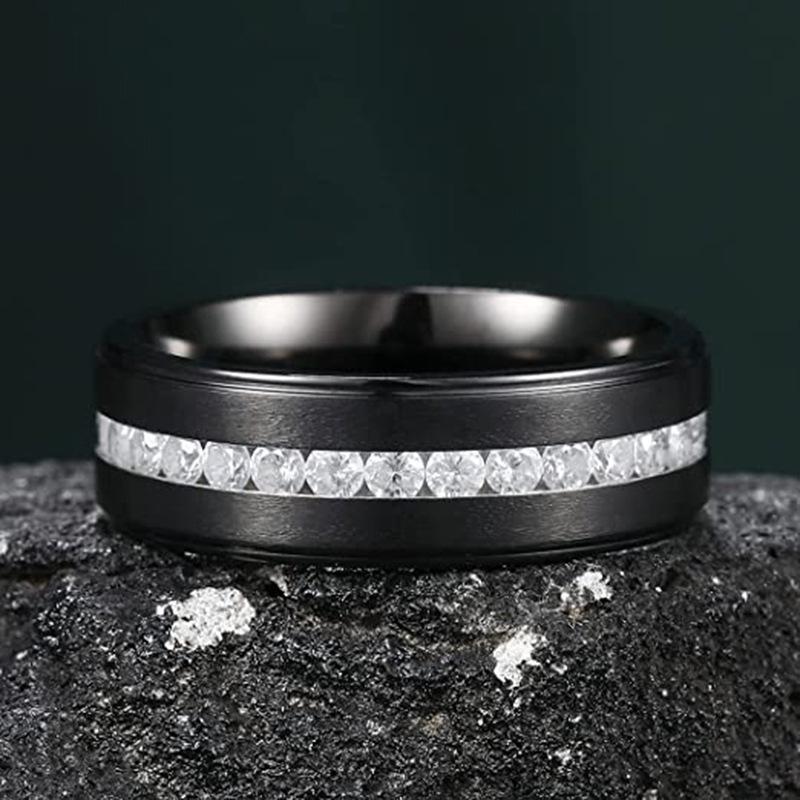Titanium Steel Rhinestone Ring Jewelry Wedding Rings for Women Men
