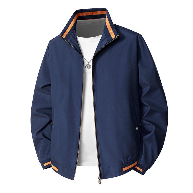 Men's Casual Stand-up Collar Jacket - Spring/Autumn, Solid Color, Trendy Dad Style, Plus Size Available