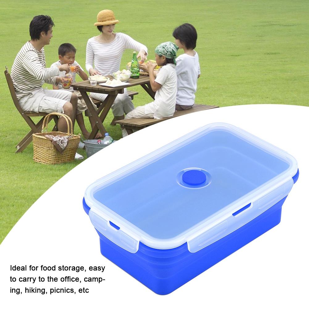 1200ml Rectangle Silicone Bento Box Collapsible Lunch Box Microwave Food Container (Dark Blue)