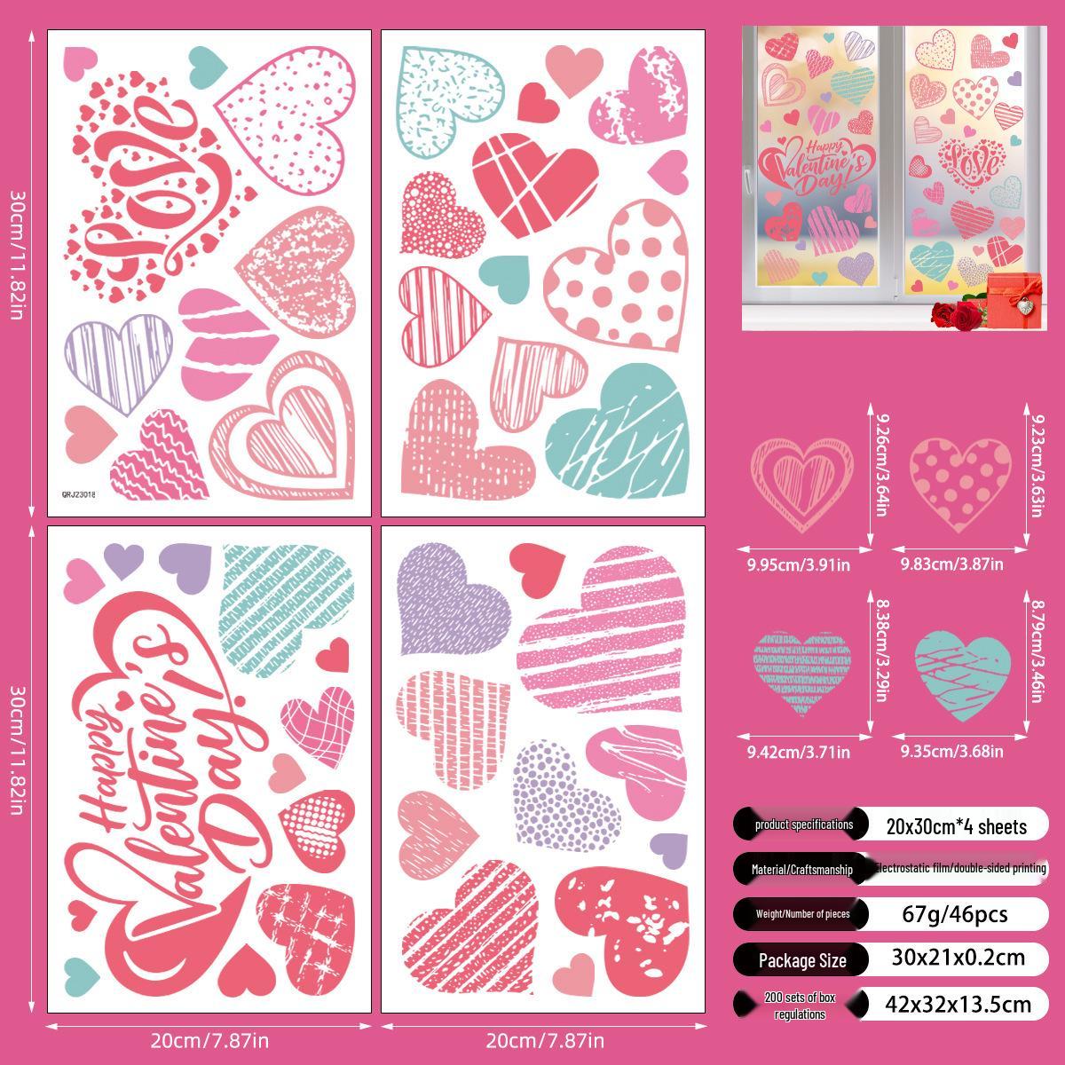 

Heart-shaped Electrostatic Valentine s Day Wall & Window Stickers - 2026 Edition 20x30 cm, pack of 4