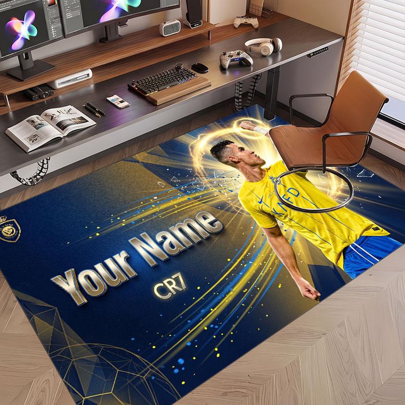 Benutzerdefinierter Teppich Cristiano Ronaldo Muster Druck Name Text Weicher Rutschfester Boden Teppich für Zuhause Innen Dekoration