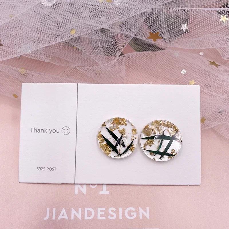 Transparent Resin Real Flower Geometric Round Drop Earrings For Women Fashion Dangle Jewelry