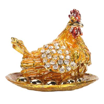 Goldene Henne Figur Schmuckdosen Handarbeit Exquisite Kleine Schmuckschatulle mit Strasssteinen für