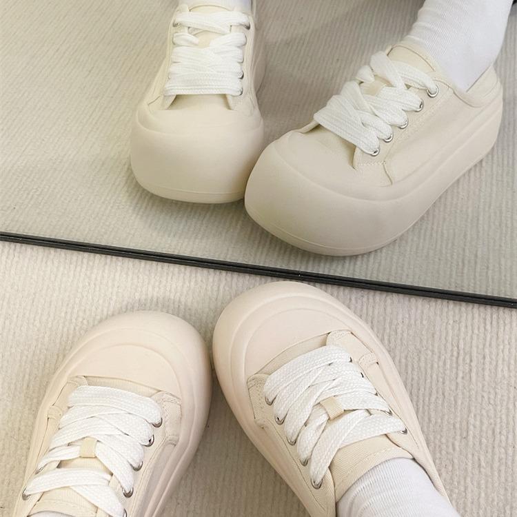 Ugly Cute Big Head Bread Shoes Women's Chic Shoes Versatile 2025 Spring New Two-wear Canvas Shoes Platform White Shoes