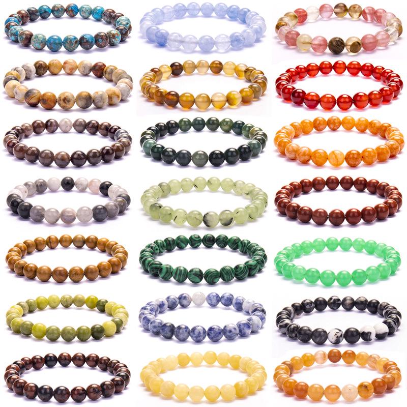 New European & American Style Cross Bracelet, 8MM Natural Stone Beaded Fashion Accessory