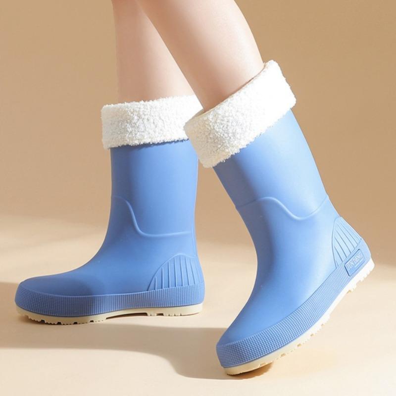 Mode Plus Samt Mittelhohe Damen Gummistiefel Regenstiefel Regenstiefel Outdoor Arbeit Rutschfest Wasserdicht Gummischuhe