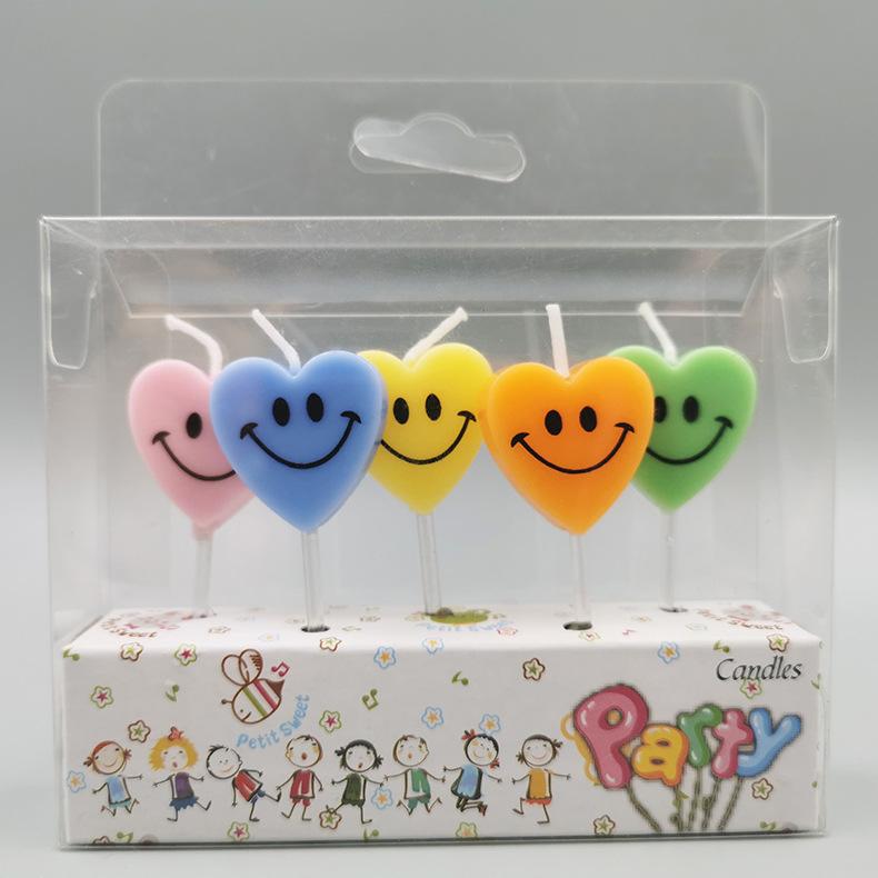 

Children s Creative Love Shape Smiling Face Birthday Candle Cake Decoration for One Year Party Children s Party Decoration five colors (light)