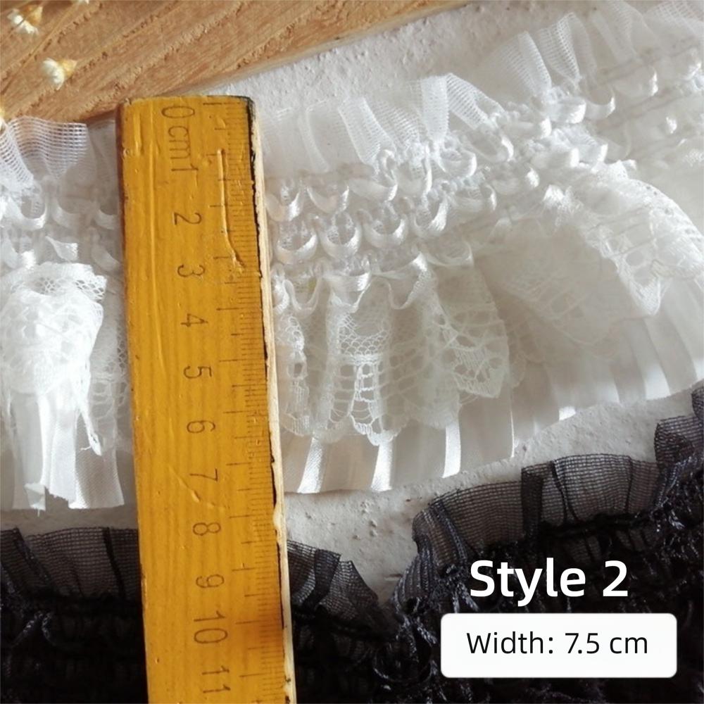 Vintage White Black Embroidery Lace Ruffle Trim Elastic Lace Fabric DIY Stretch Lace DIY Crafts