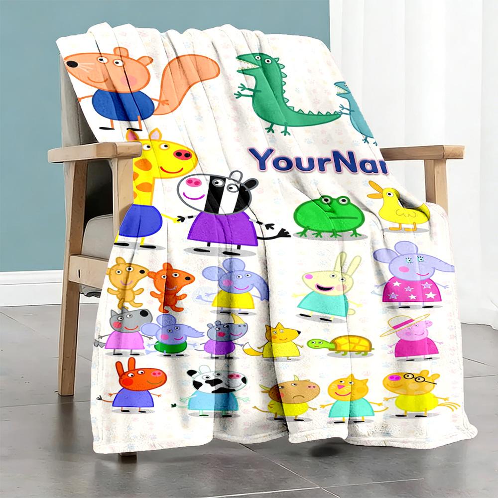 Peppa Pig Personalized Name Blanket Cozy Personalized Blanket Soft & Cozy Throw For Bed Seaside Picnics Livingroom Ideal for All Seasons