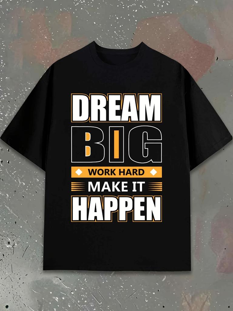 Men'S Crew Neck T-Shirts Showcasing an Inspiring 'Dream Big' Design, Ideal for Spring And Fall.