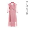 ELLASSAY Summer Pleated Wing-Sleeve Lapel A-line Suit Dress