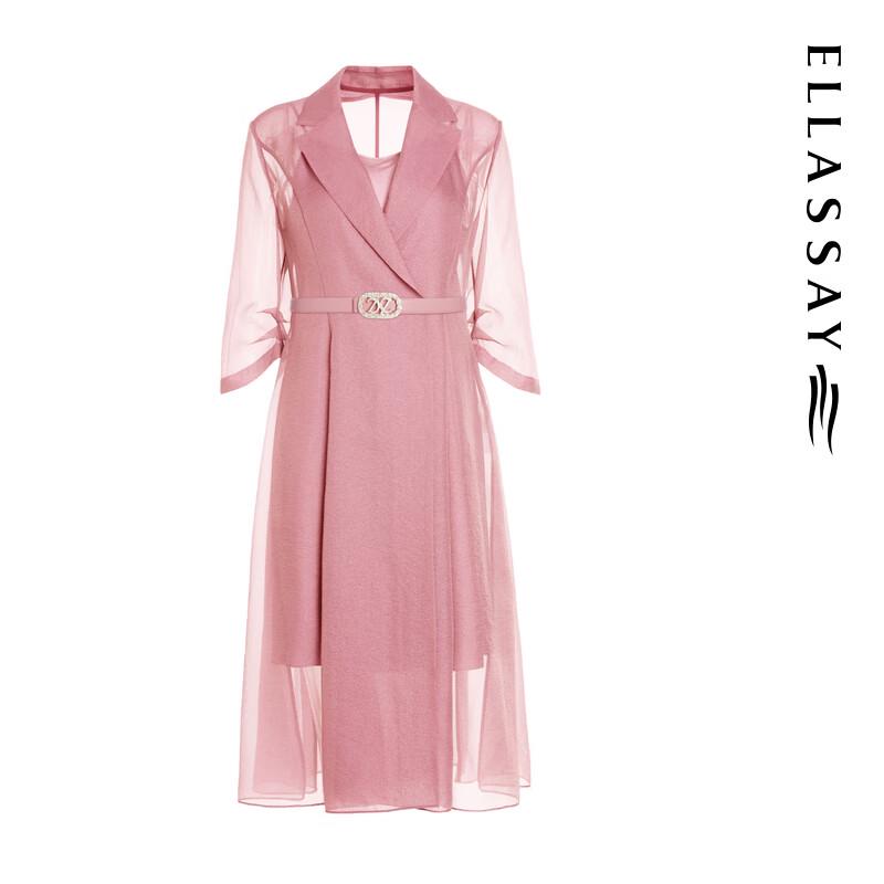 ELLASSAY Summer Pleated Wing-Sleeve Lapel A-line Suit Dress