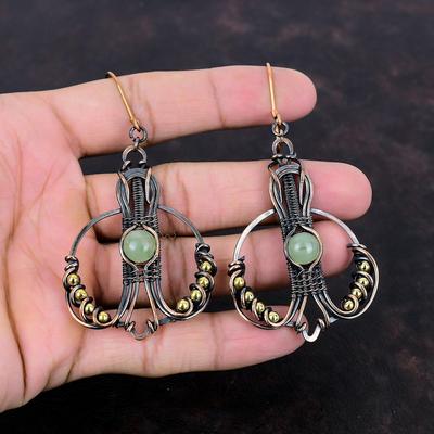 Prehnite Earring Copper Wire Wrapped Earrings Handmade Jewelry Natural Gemstone Earrings Brand New Earring Copper Wire Jewelry Gift For Her