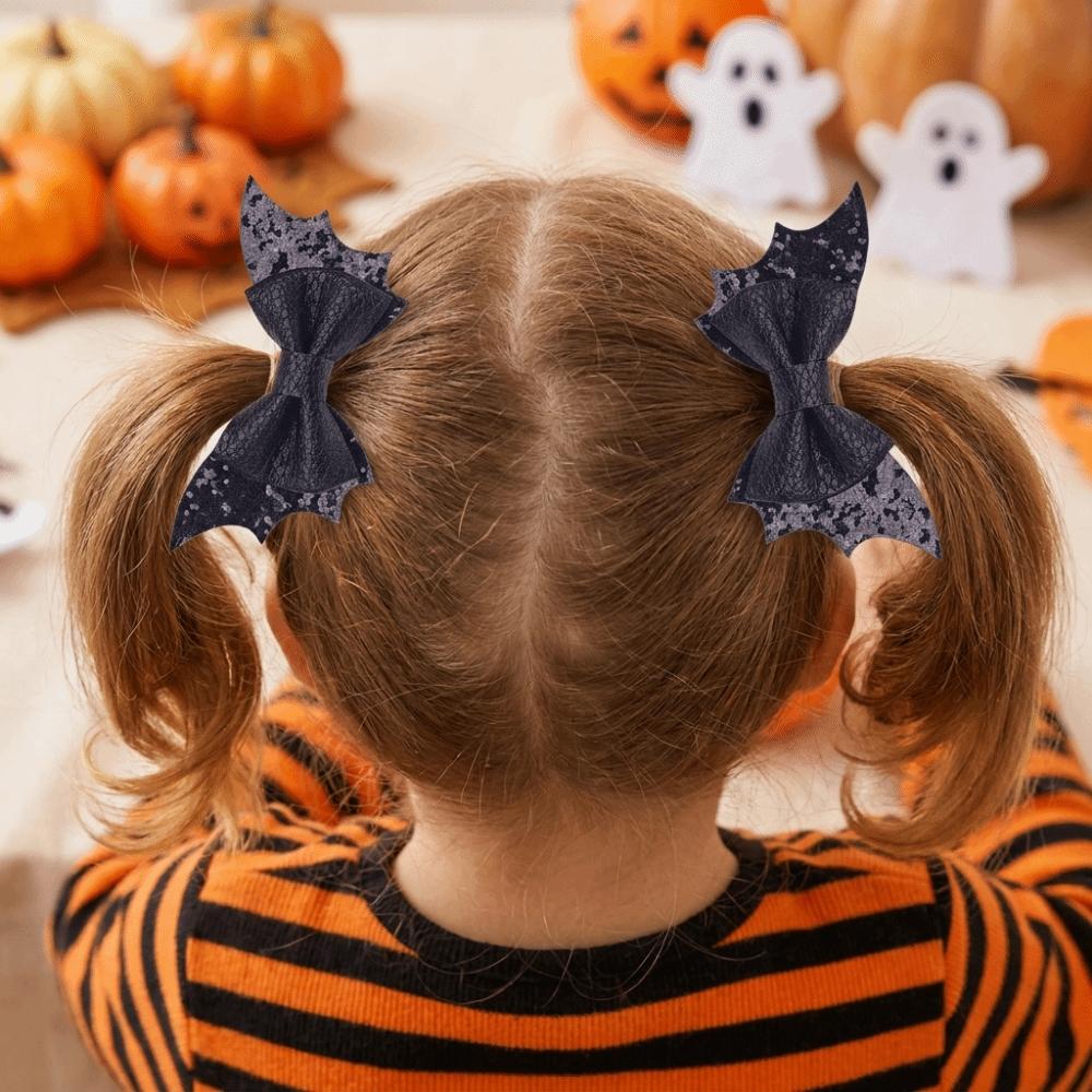 2 pcs/set Double Layered Halloween Barrettes Bow Sequins Hairpin Bat Wing Hair Clips Girl