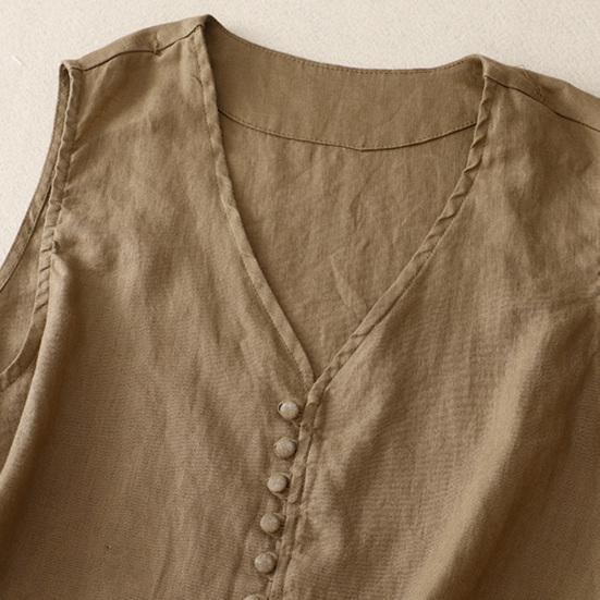 Cotton Linen Vest for Women Summer Sleeveless Cardigans Casual Buttons Short Jacket Waistcoat