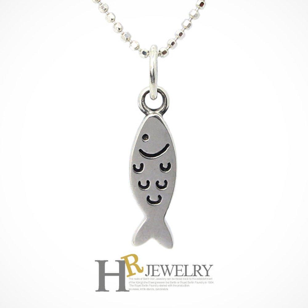(92.5% genuine silver) Pretty (Hr) silver double-sided fish necklace (No. 12105)