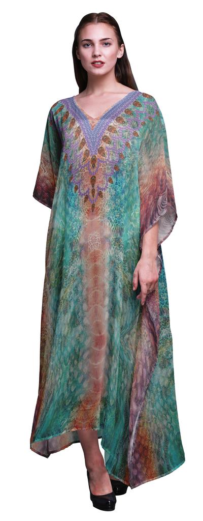 Phagun Leopard Animal Skin Womens Long Beach Kaftan Beachwear Bikini Coverup Maxi